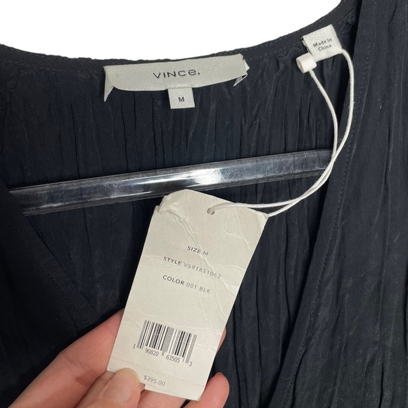 Vince | NWT Crinkle Pleat V-Neck Midi Dress Black M - Picture 4 of 11